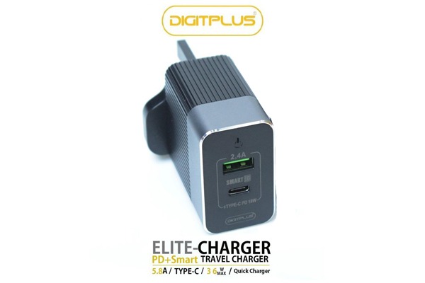 DigitPlus Väggladdare med dubbla USB-portar - Svart
