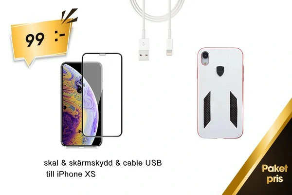 iPhone XS Max skal & skärmskydd & USB kabel